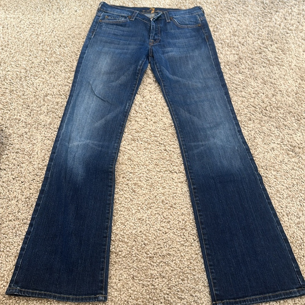 7 For All Mankind Blue Straight Leg Jeans - Picture 2 of 4
